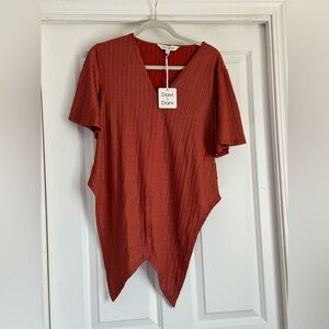 New Davi & Dani Small Burt Orange Rust V Neck Short Sleeve Tie Front Top